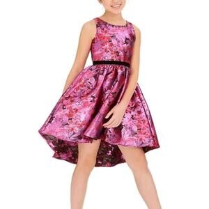 Rare Editions Big Girls Sleeveless Fuschia Black High Low Formal Church Dress 14